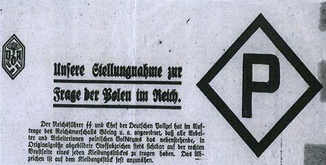 Verordnung Heinrich Himmlers vom 8.3.1940 ("Polen-Erlass"), der u.a. eine Kennzeichnungspflicht für Zwangsarbeiter aus Polen vorschrieb. Bildnachweis: Gesellschaft für interregionalen Kulturaustausch - Berlin/ Berlin-Oppeln
