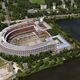 Der unvollendet gebliebene Bau der Kongresshalle beherbergt in einem der Kopfbauten das Dokumentationszentrum Reichsparteitagsgelände. Luftbild Nürnberg/ Hajo Dietz (2020)