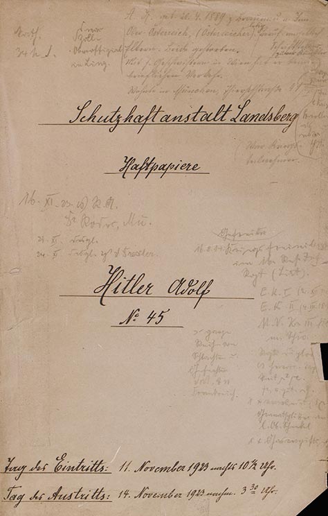 Deckblatt des Gefangenen-Personalakts von Adolf Hitler. Bildnachweis: Peter Fleischmann/ Staatsarchiv München