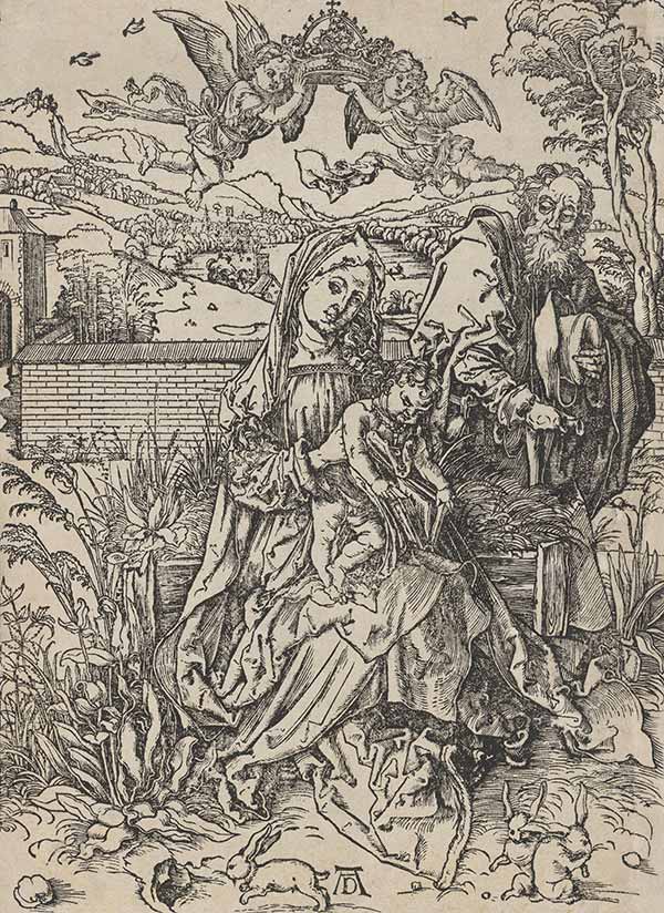 Albrecht Dürer: Die heilige Familie mit den Hasen, Holzschnitt, um 1497. Bildnachweis: Albrecht-Dürer-Haus-Stiftung e.V.