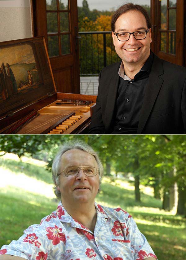Cembalist Ralf Waldner (oben). Bildnachweis: Dirk Eidner – Rezitator Armin Schmid (unten). Bildnachweis: Tereza Reková